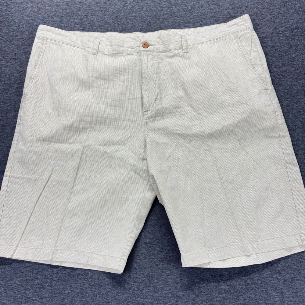 Tommy Bahama Shorts Mens 44 Linen Cotton Striped Casual‎ 11in Inseam Beige Beach